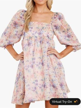 🔴3/$10- NWOT Floral Dress with Puff Sleeves